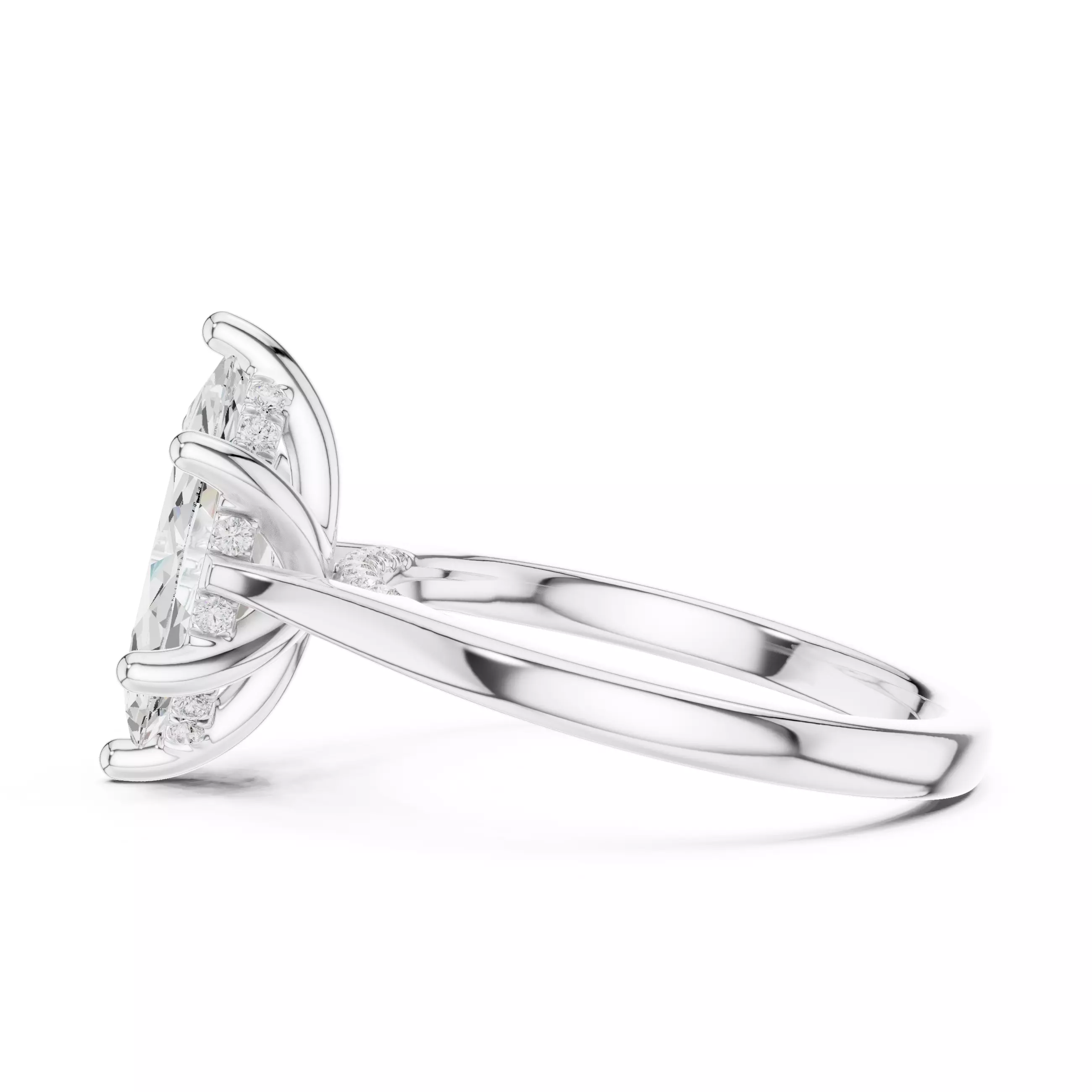 2CT Marquise Cut Hidden Halo Diamond On Bridge Ring File Video 3D print model_11