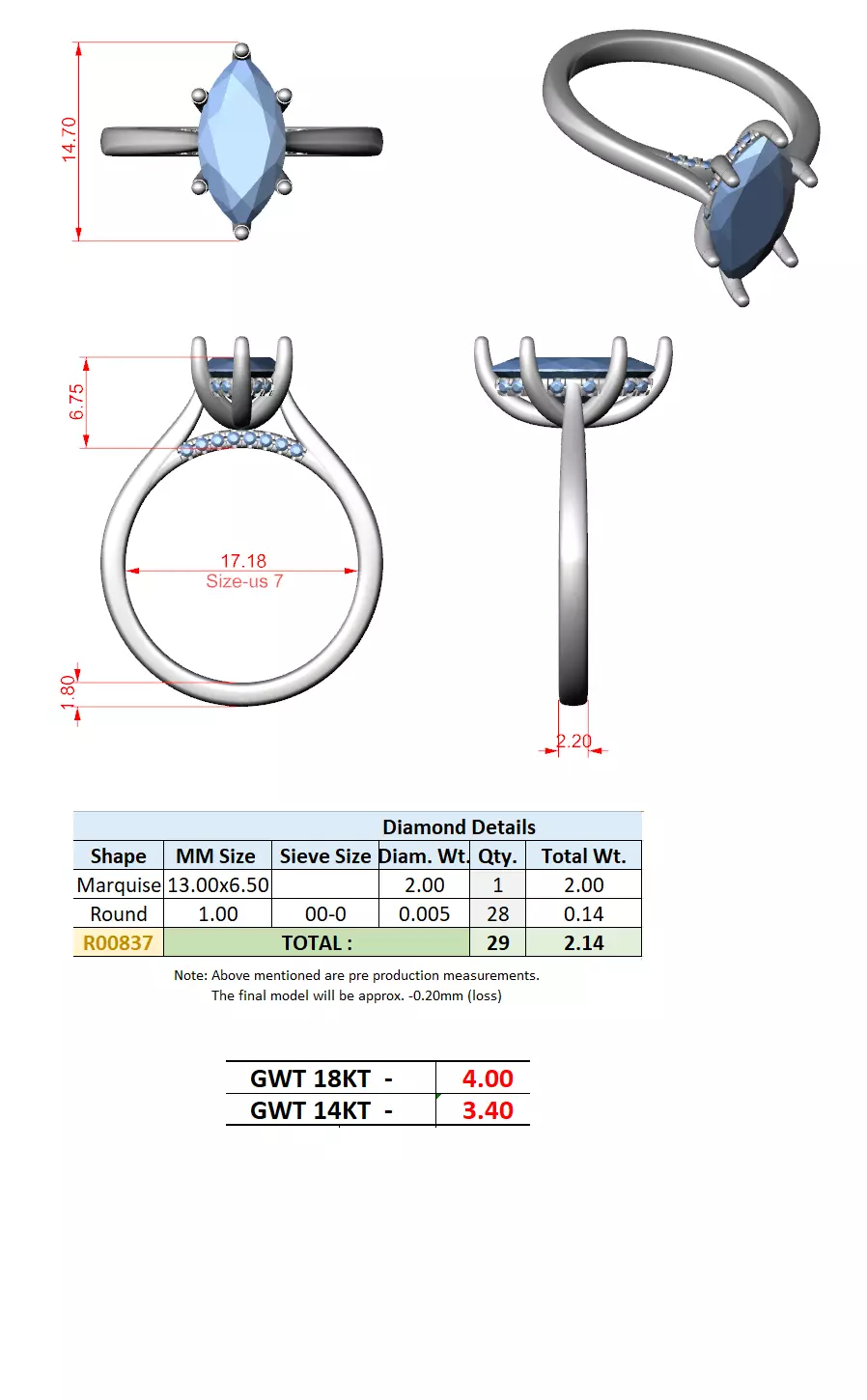 2CT Marquise Cut Hidden Halo Diamond On Bridge Ring File Video 3D print model_15
