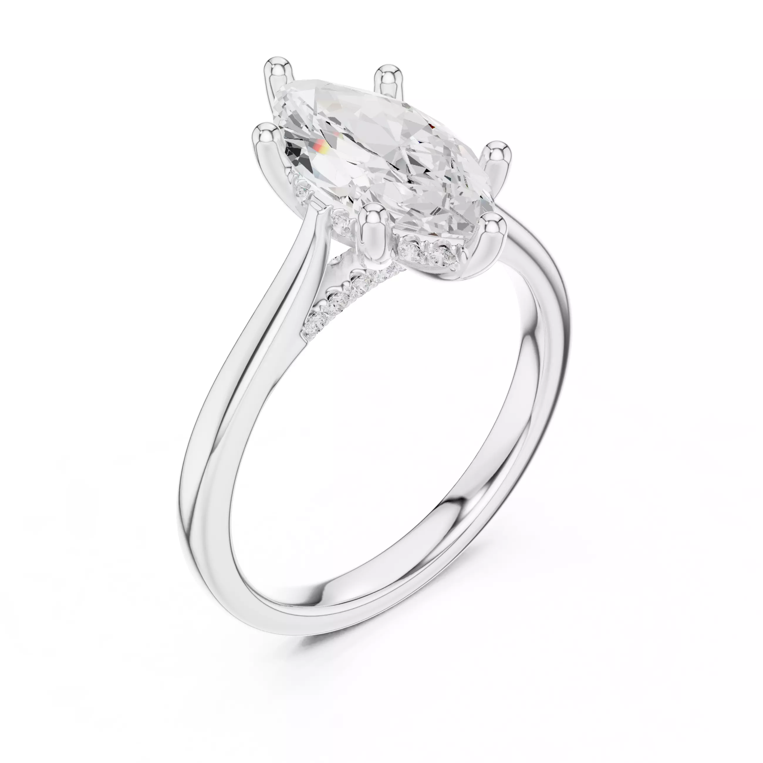 2CT Marquise Cut Hidden Halo Diamond On Bridge Ring File Video 3D print model_10