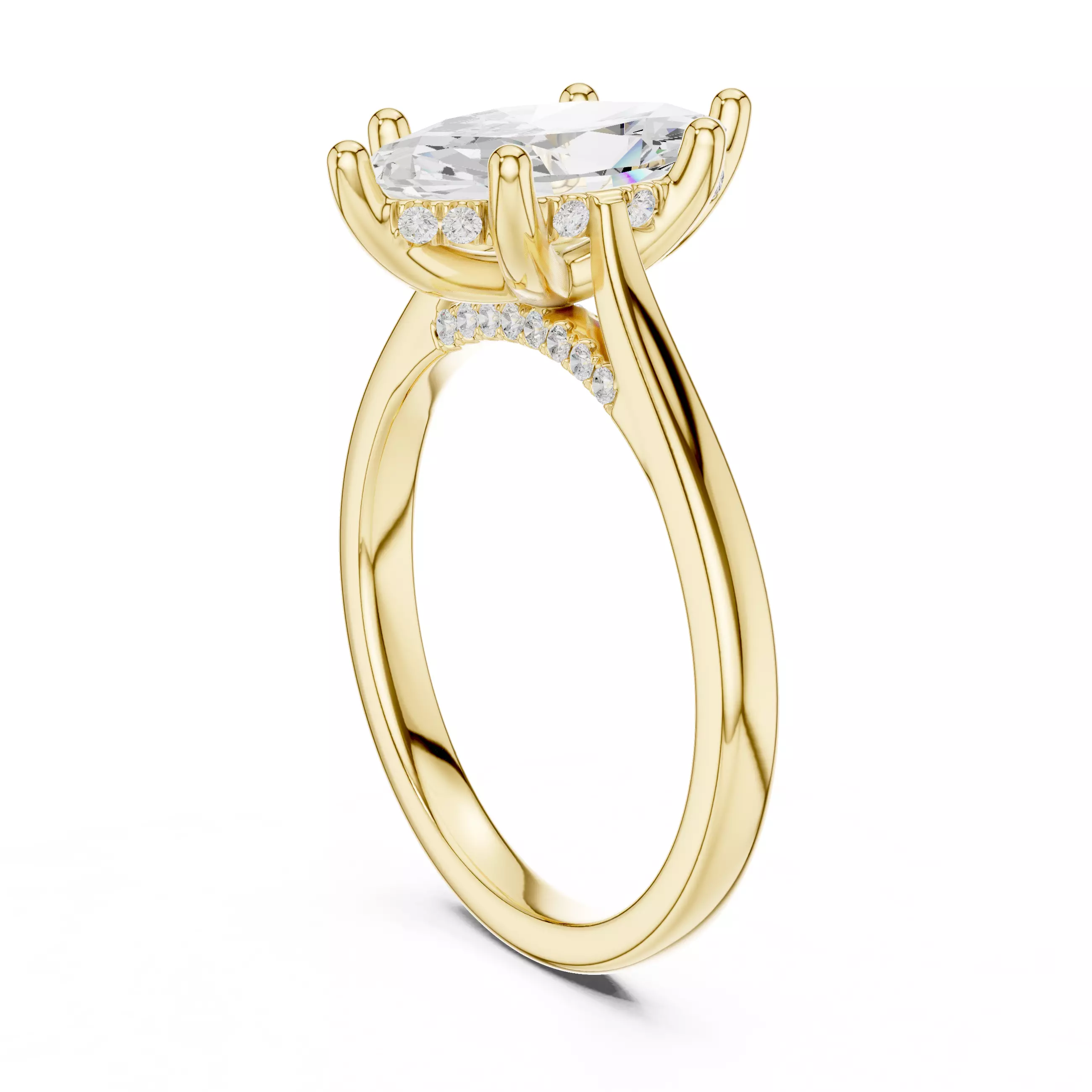 2CT Marquise Cut Hidden Halo Diamond On Bridge Ring File Video 3D print model_6