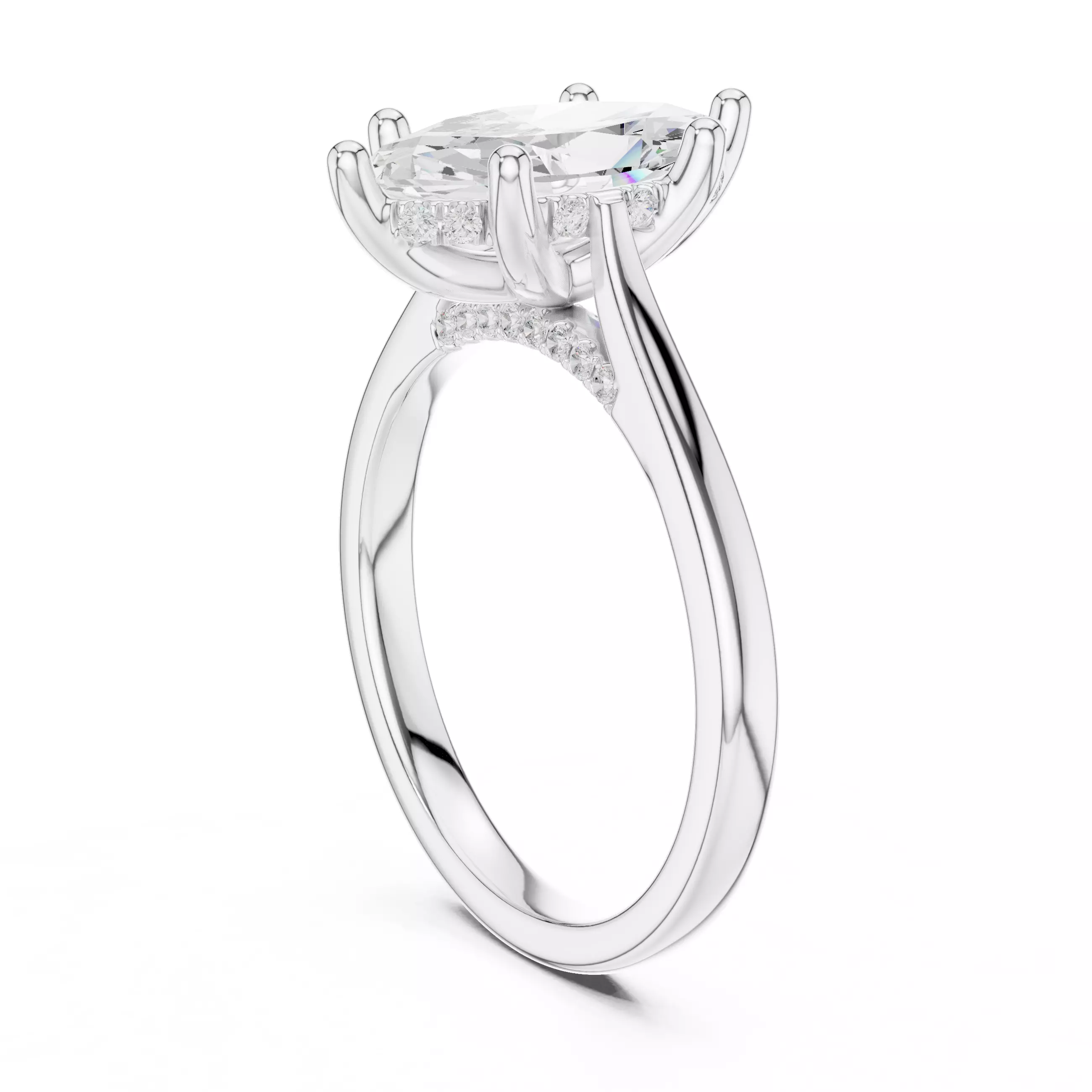 2CT Marquise Cut Hidden Halo Diamond On Bridge Ring File Video 3D print model_9