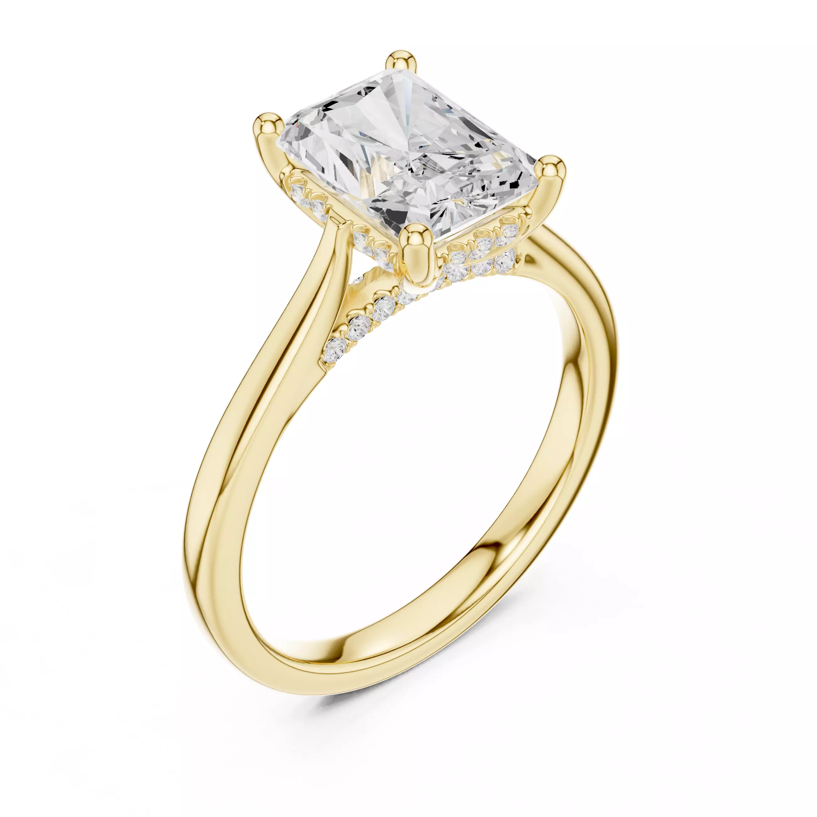 2CT Radiant Hidden Halo Diamond On Bridge Ring 3DM STL Video 3D print model_7