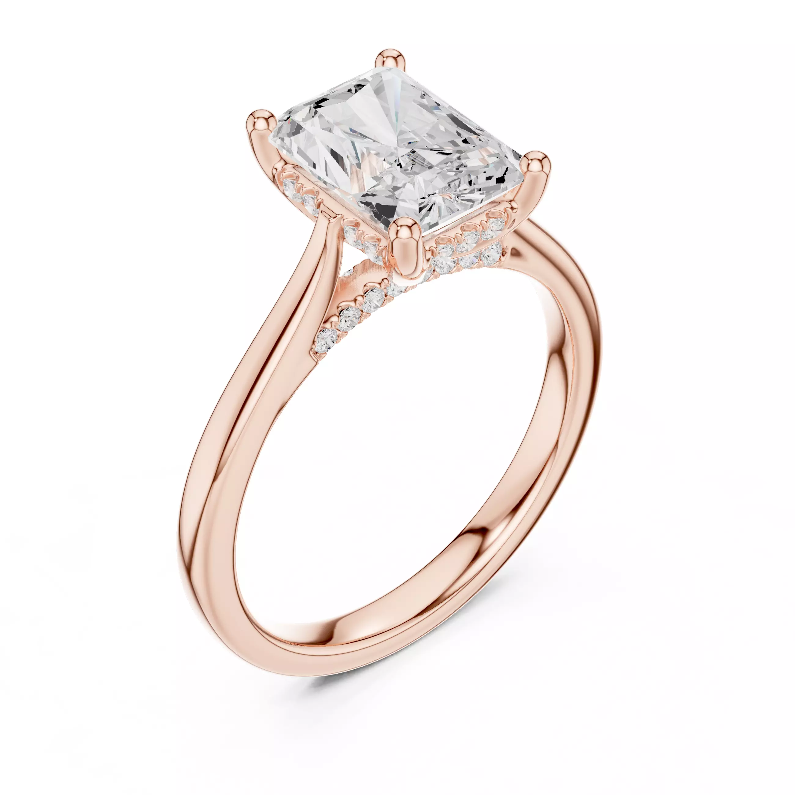 2CT Radiant Hidden Halo Diamond On Bridge Ring 3DM STL Video 3D print model_4