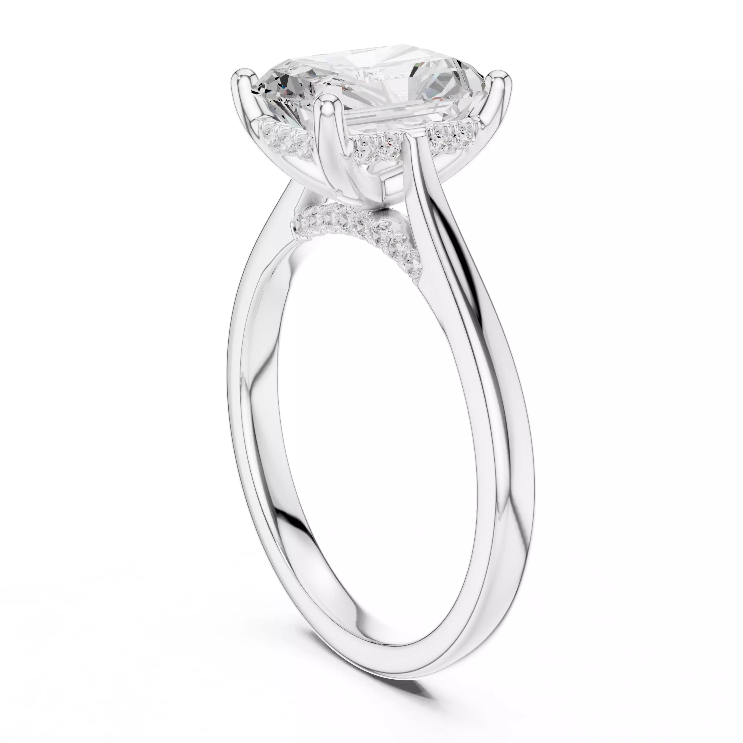2CT Radiant Hidden Halo Diamond On Bridge Ring 3DM STL Video 3D print model_9