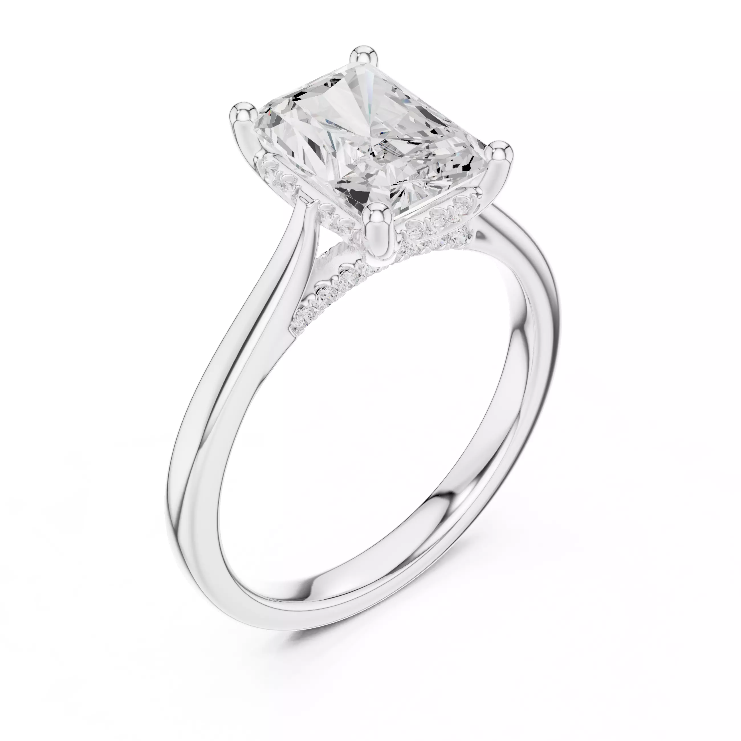 2CT Radiant Hidden Halo Diamond On Bridge Ring 3DM STL Video 3D print model_10