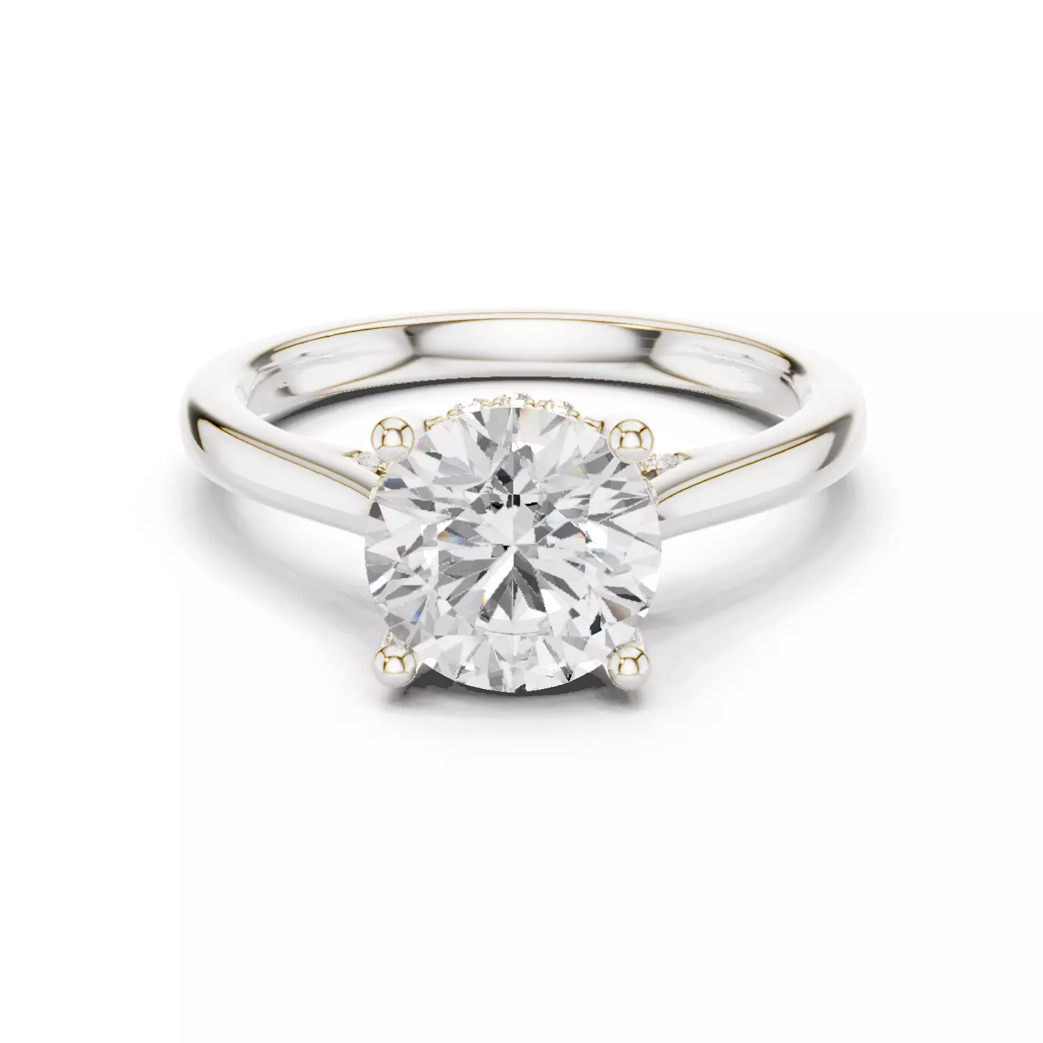 2CT Round Cut Hidden Halo Diamond On Bridge Ring 3DM STL Video 3D print model_14