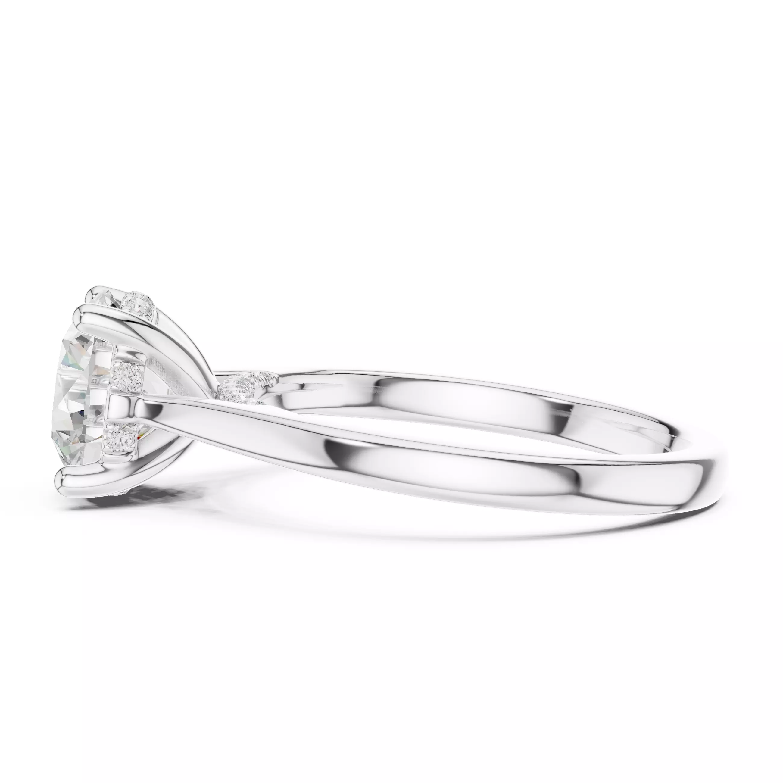 2CT Round Cut Hidden Halo Diamond On Bridge Ring 3DM STL Video 3D print model_11