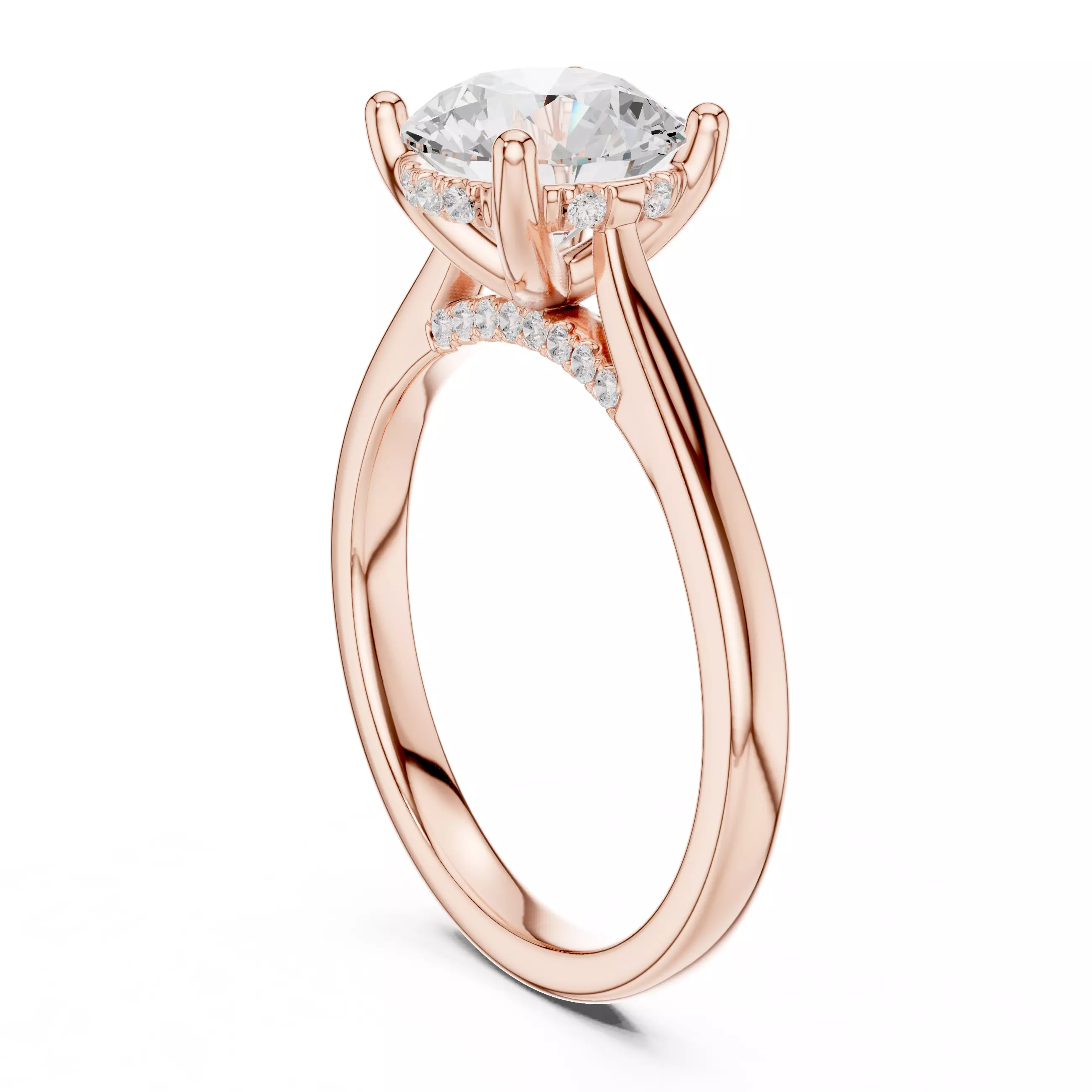 2CT Round Cut Hidden Halo Diamond On Bridge Ring 3DM STL Video 3D print model_3