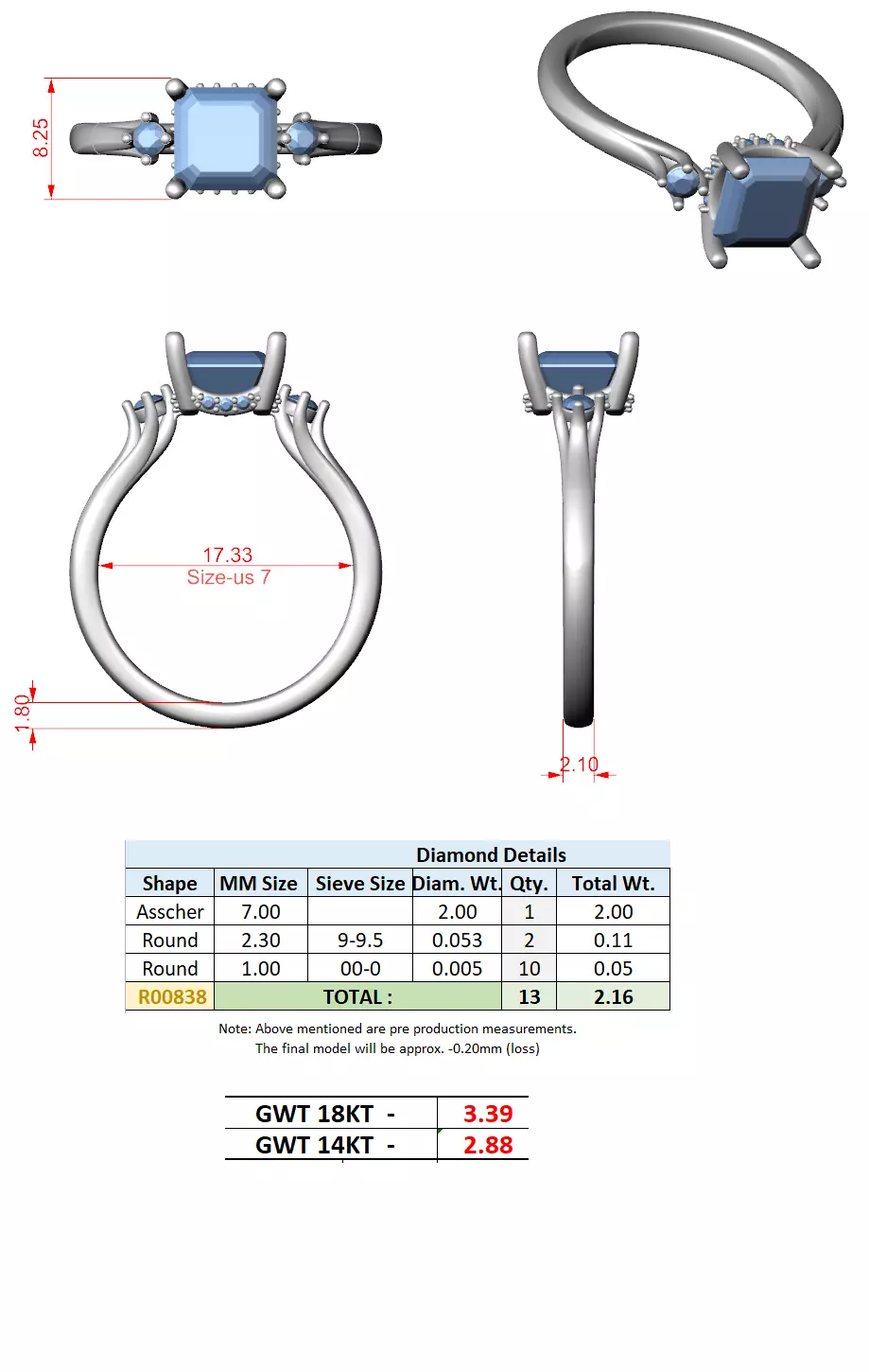 2CT Asscher Cut Diamond Engagement Wedding Ring 3DM STL Video 3D print model_15