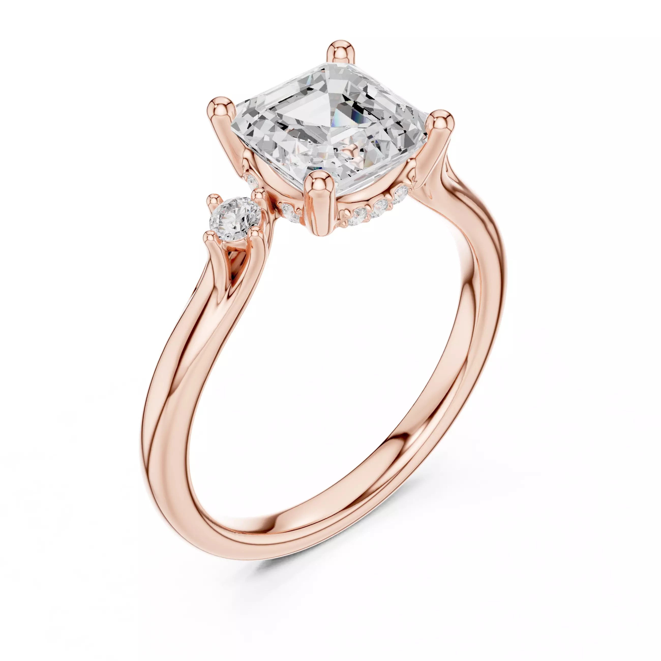 2CT Asscher Cut Diamond Engagement Wedding Ring 3DM STL Video 3D print model_4