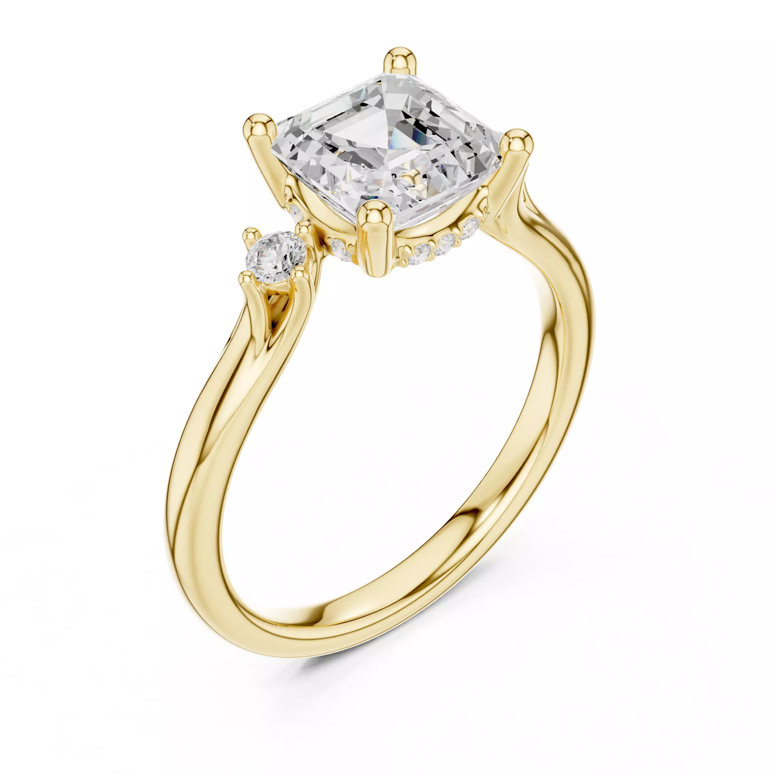 2CT Asscher Cut Diamond Engagement Wedding Ring 3DM STL Video 3D print model_7