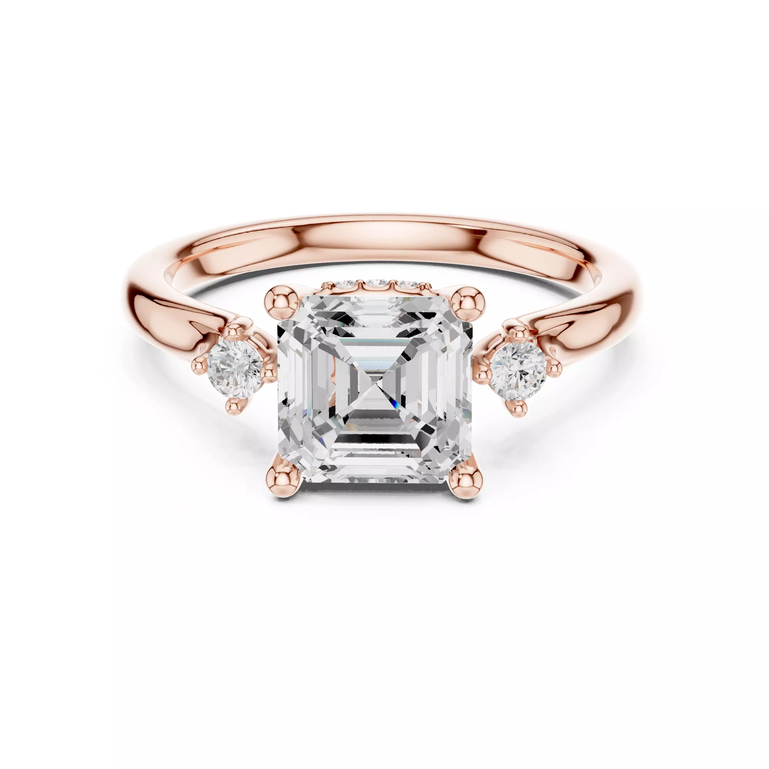 2CT Asscher Cut Diamond Engagement Wedding Ring 3DM STL Video 3D print model_0