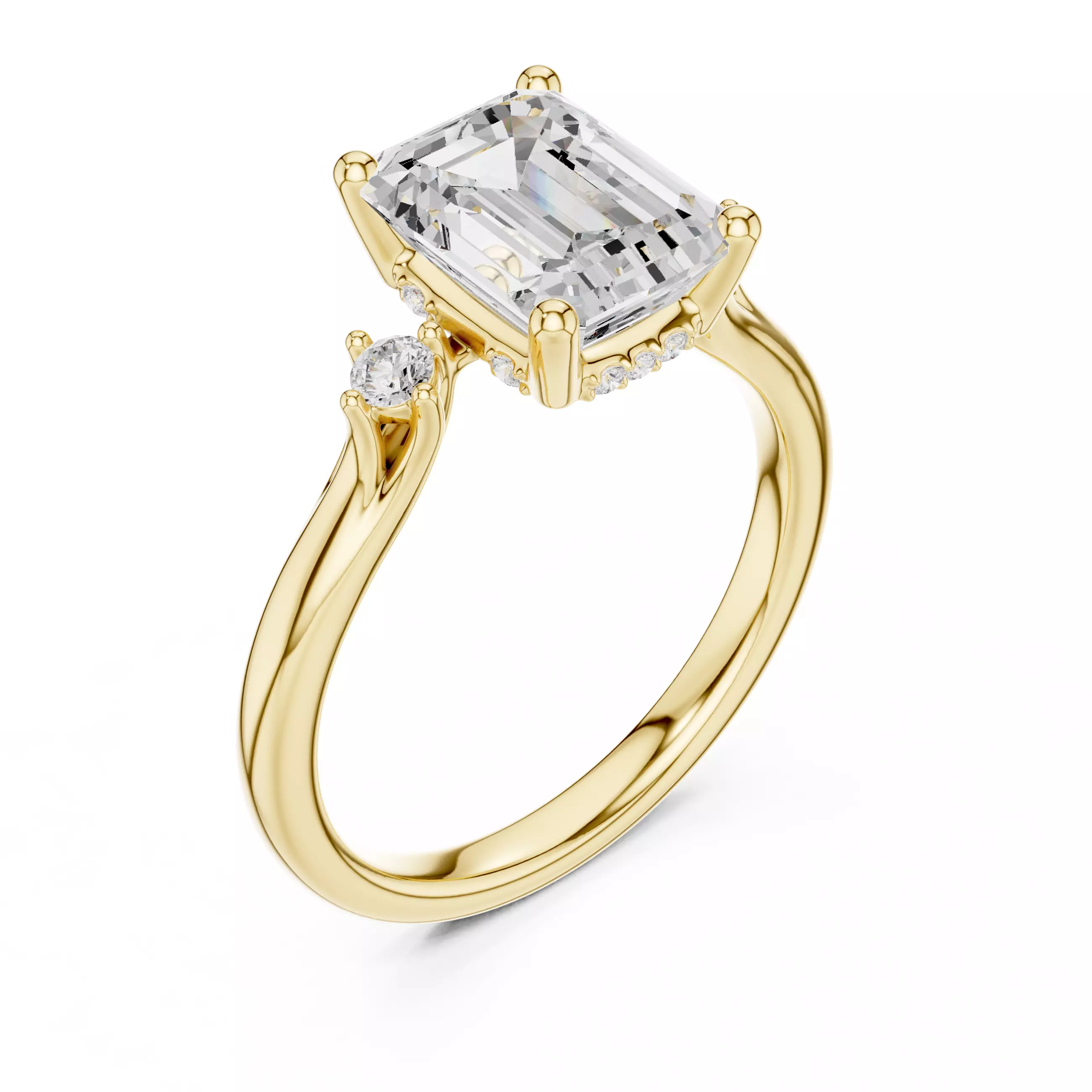 2CT Emerald Cut Diamond Engagement Wedding Ring 3DM STL Video 3D print model_7