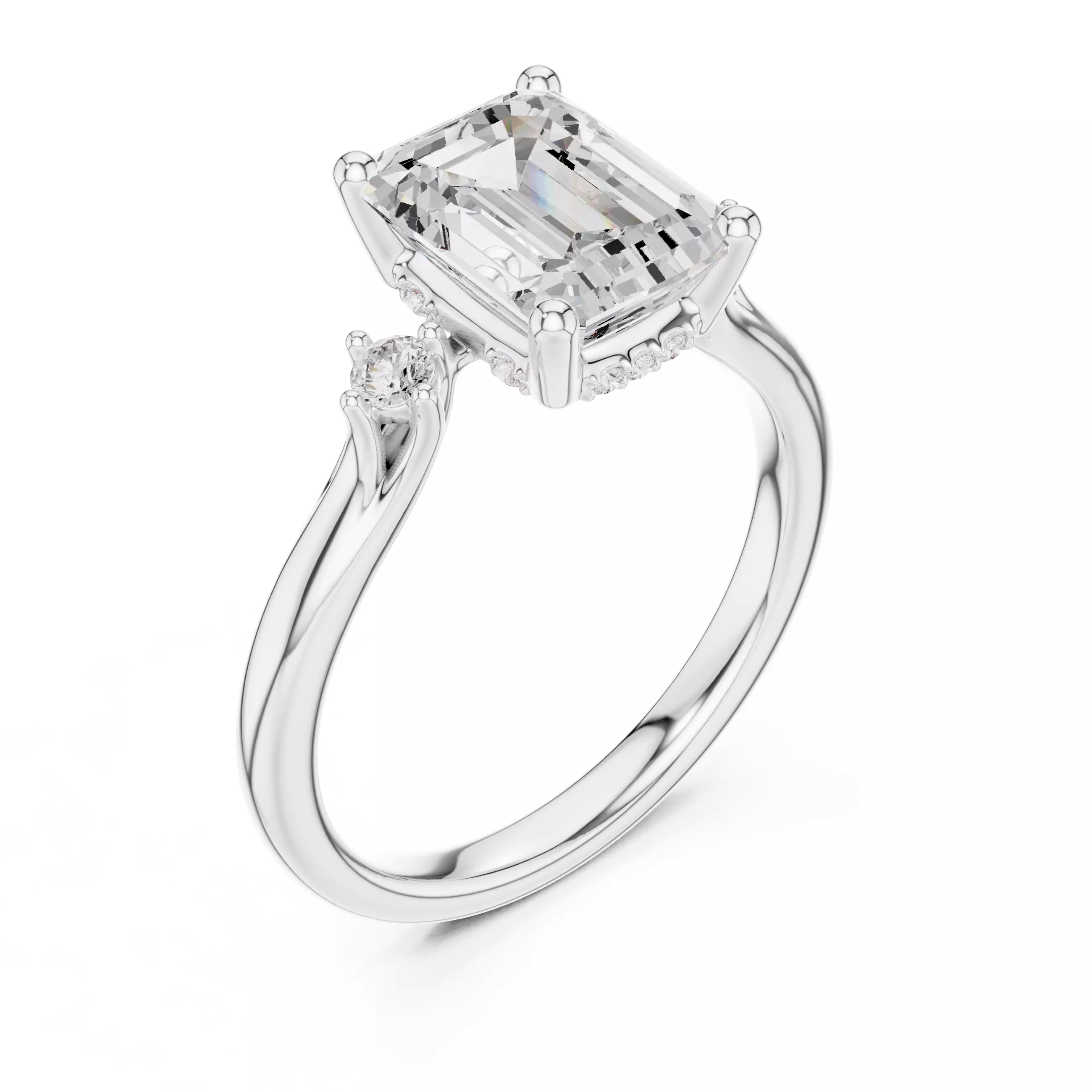 2CT Emerald Cut Diamond Engagement Wedding Ring 3DM STL Video 3D print model_10