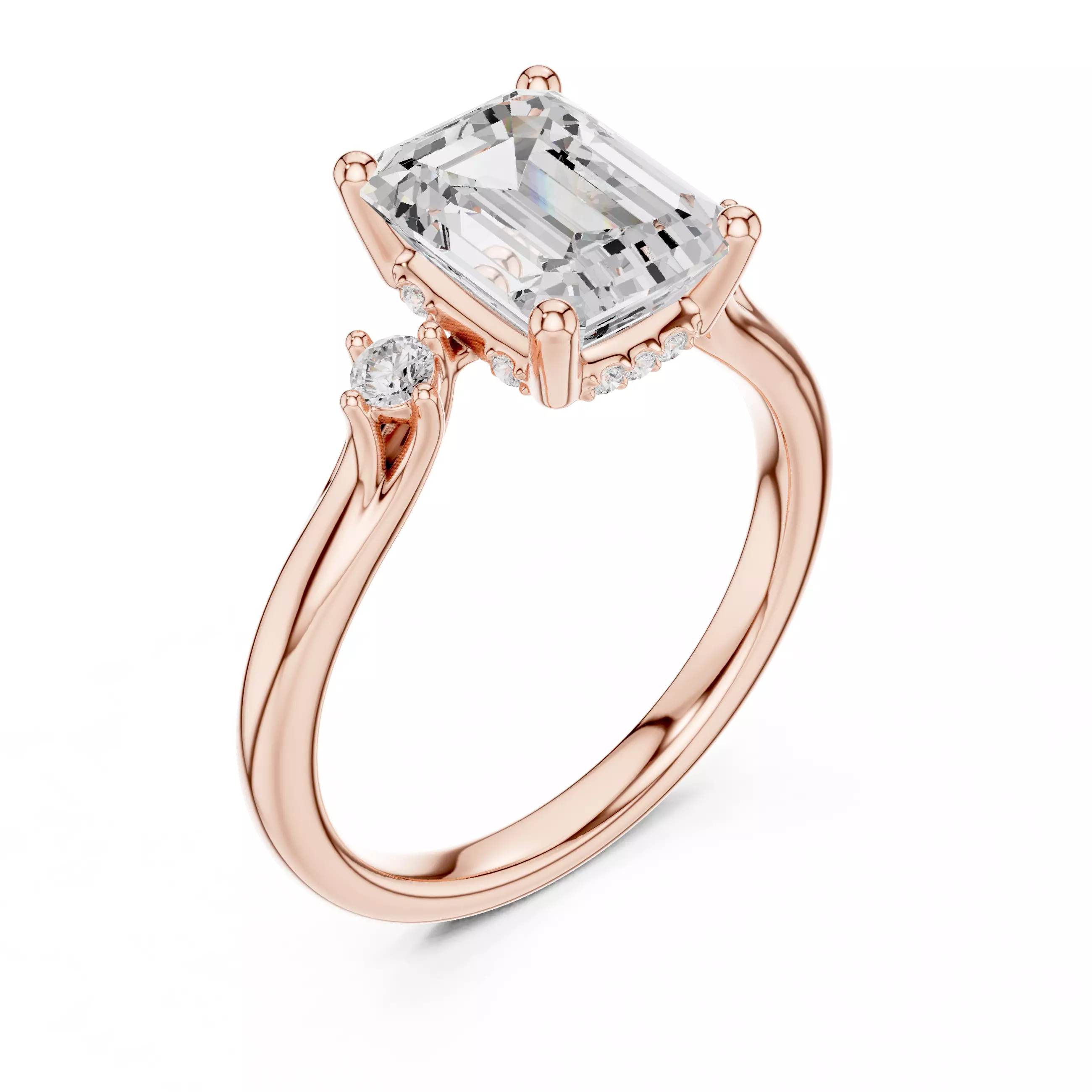 2CT Emerald Cut Diamond Engagement Wedding Ring 3DM STL Video 3D print model_4