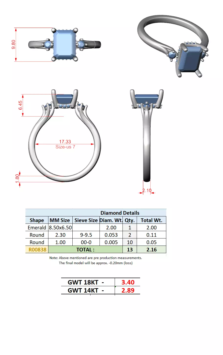 2CT Emerald Cut Diamond Engagement Wedding Ring 3DM STL Video 3D print model_15