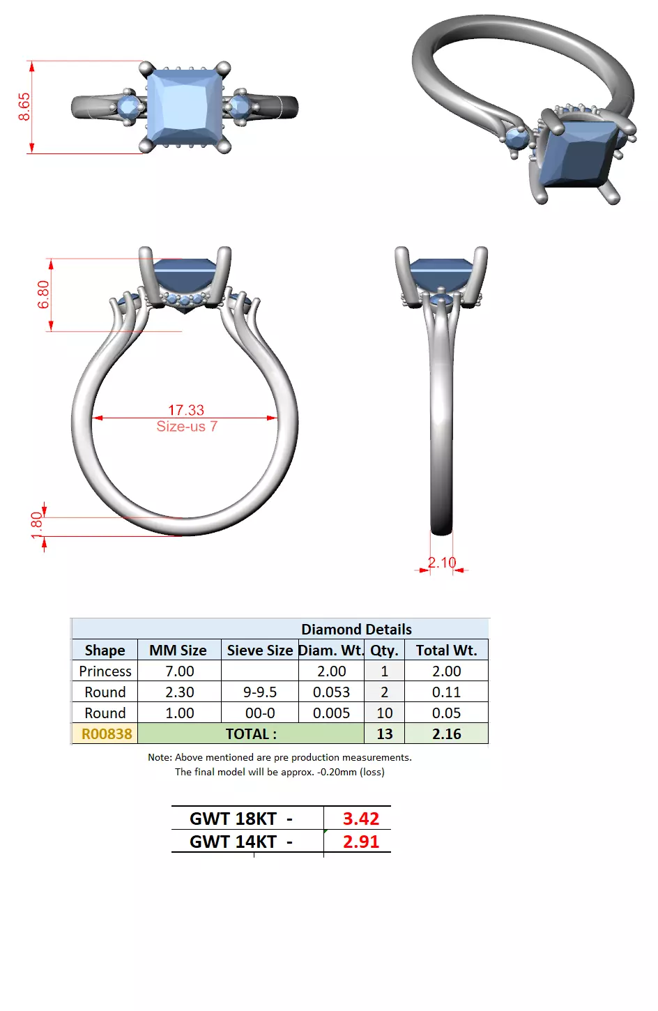 2CT Princess Cut Diamond Engagement Wedding Ring 3DM STL Video 3D print model_15