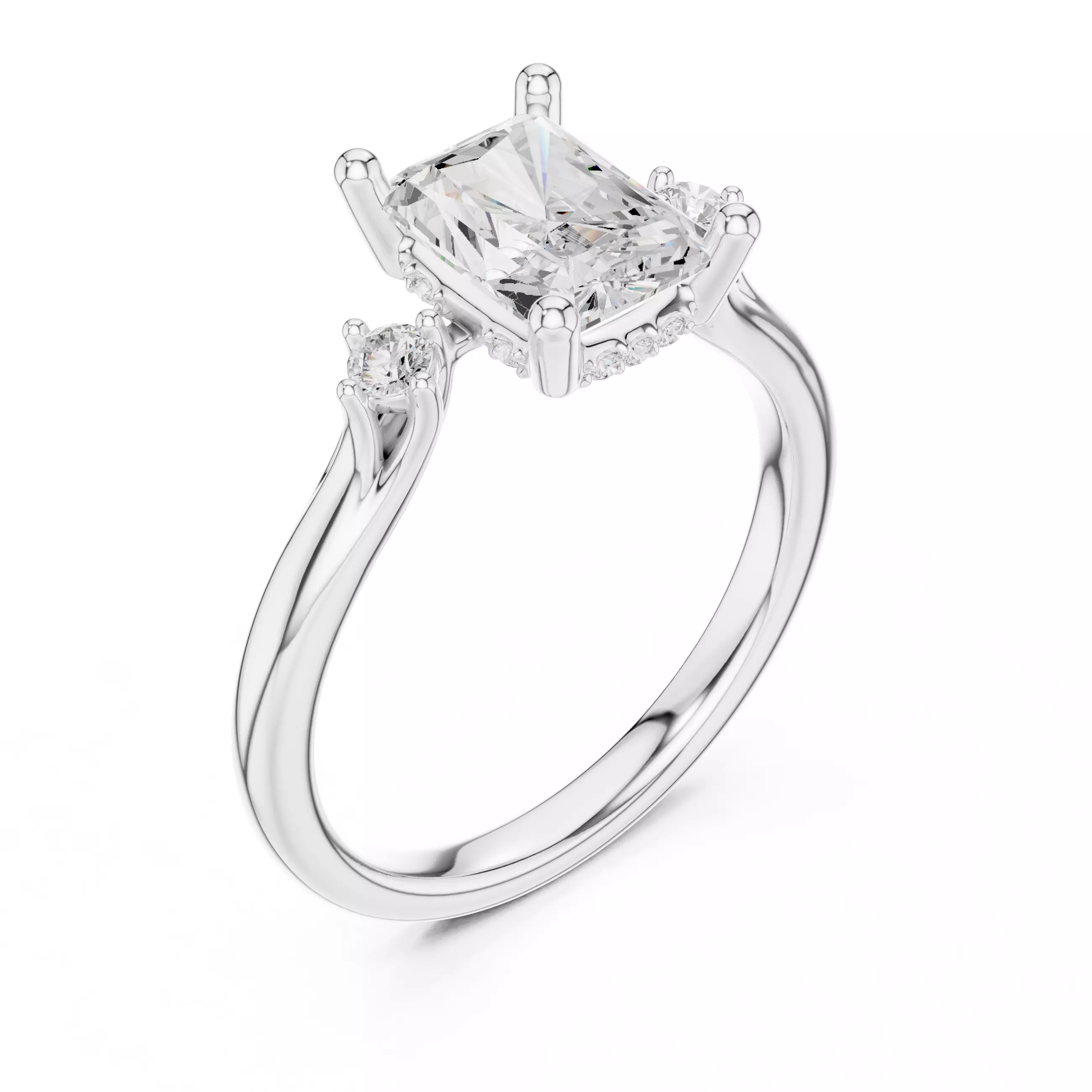 2CT Radiant Cut Diamond Engagement Wedding Ring 3DM STL Video 3D print model_10