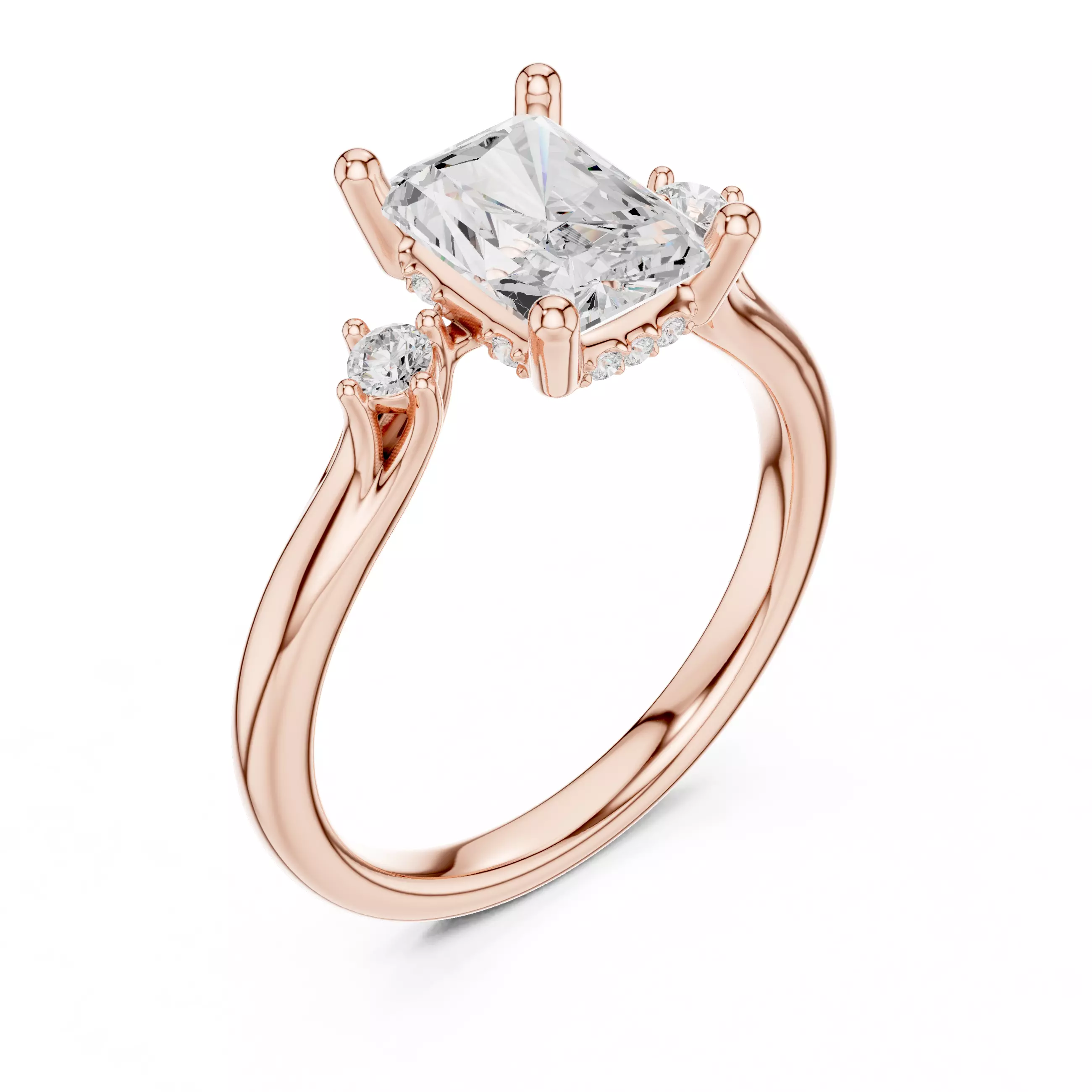 2CT Radiant Cut Diamond Engagement Wedding Ring 3DM STL Video 3D print model_4