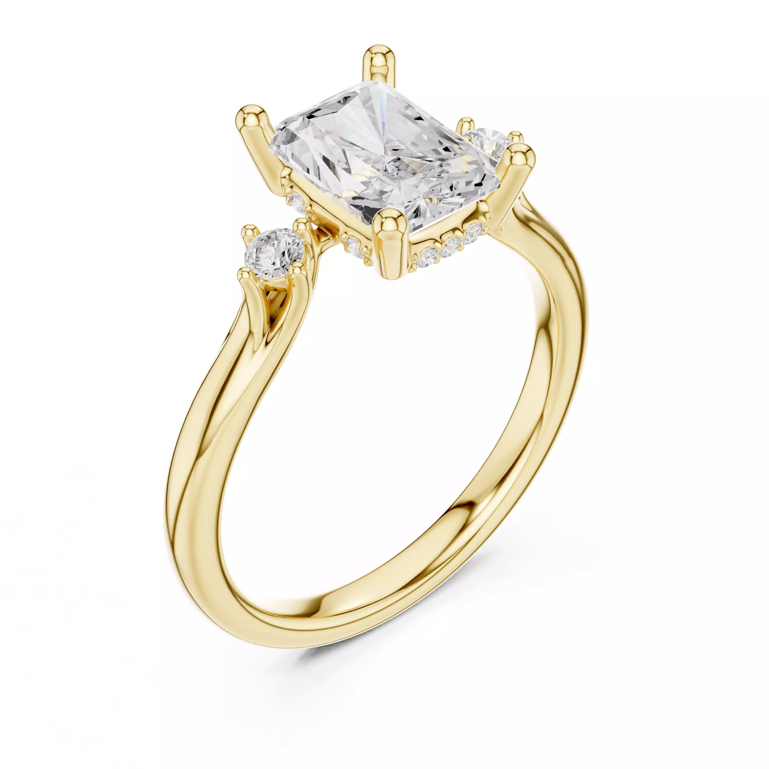 2CT Radiant Cut Diamond Engagement Wedding Ring 3DM STL Video 3D print model_7