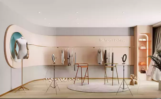 Modern live broadcast room clothing store