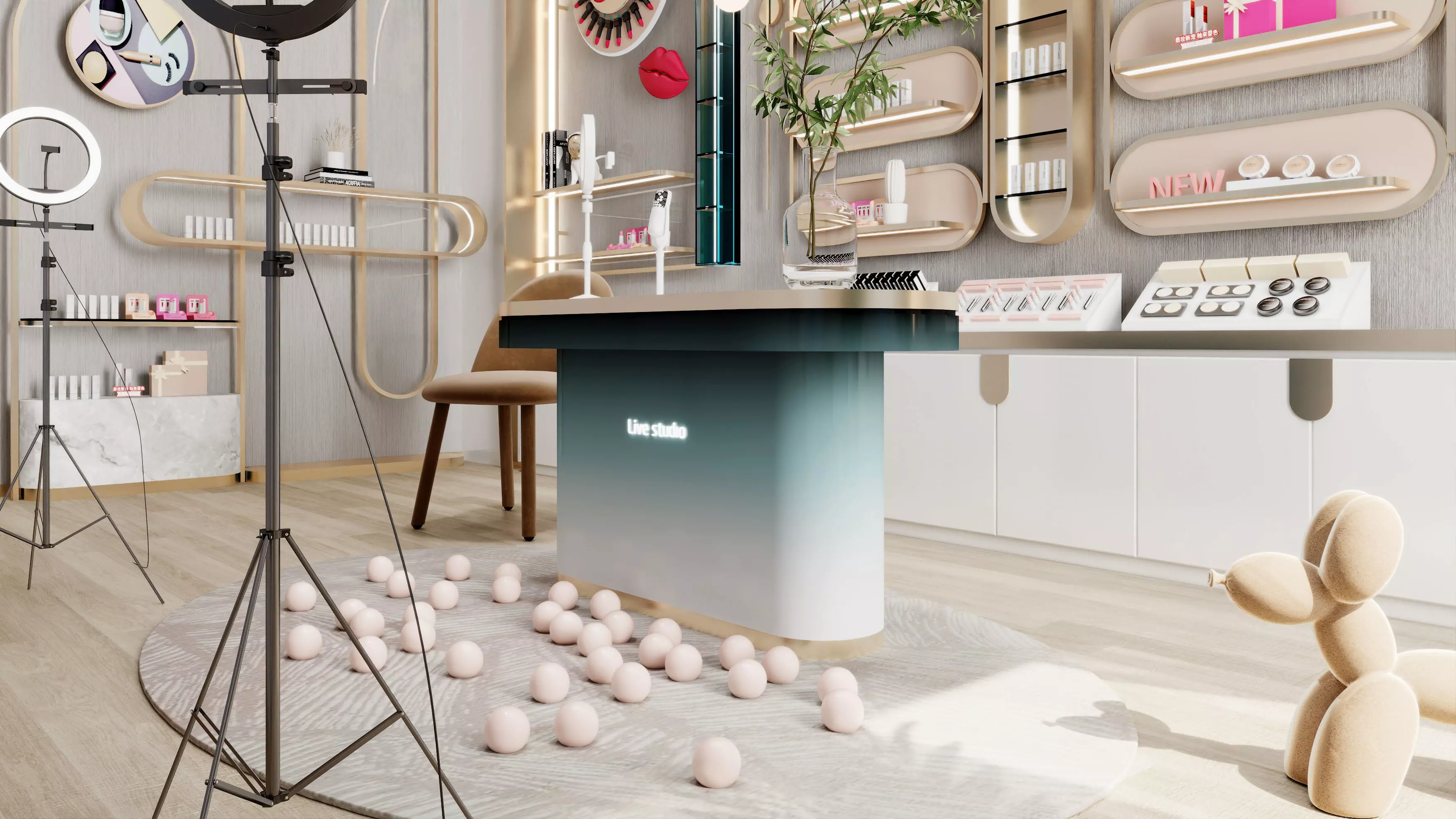 Exhibition Cosmetics  store - Modern live broadcast room Low-poly 3D model_1