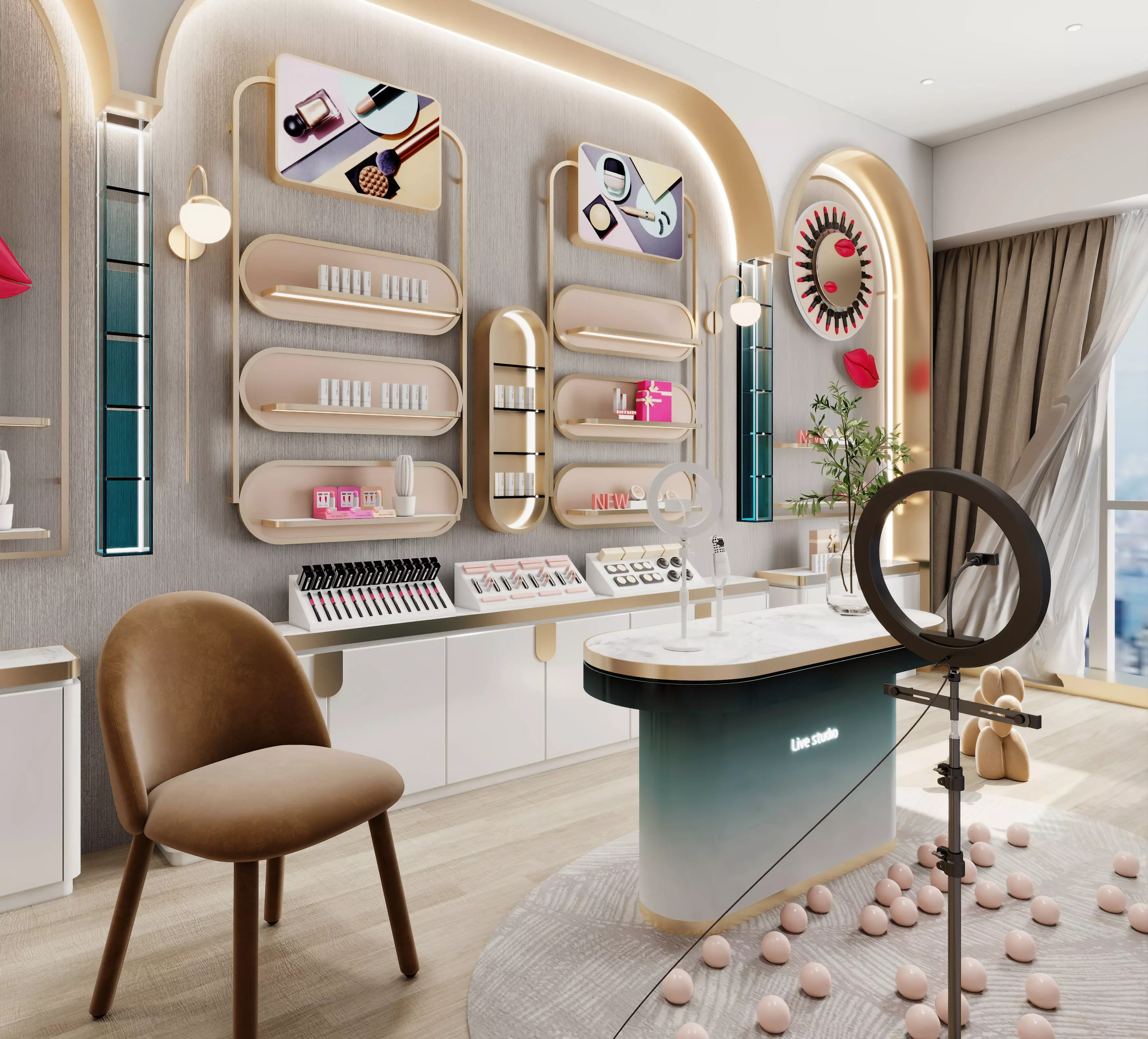 Exhibition Cosmetics  store - Modern live broadcast room Low-poly 3D model_4