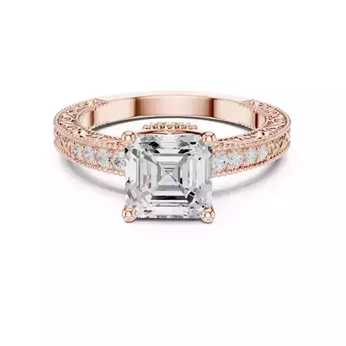 Asscher Cut Diamond Milgrain Design Ring 3DM STL Video