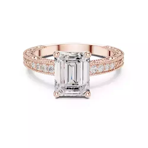 Emerald Diamond Art Deco Milgrain Design Ring 3DM STL Video