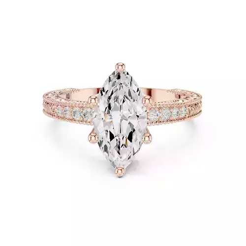 Marquise Cut Diamond Art Deco Milgrain Design Ring 3DM STL Video