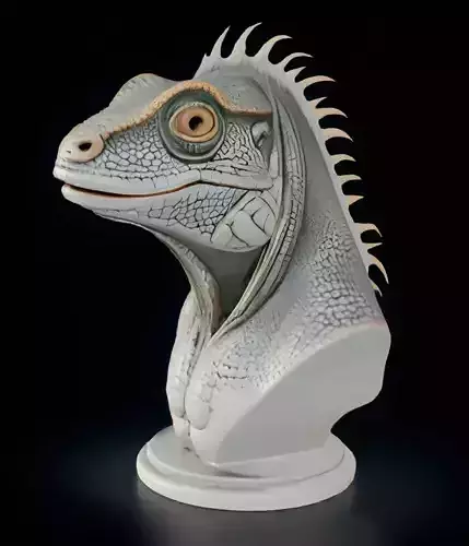 Iguana Head Bust 3D Model - STL Printable Reptile Sculpture