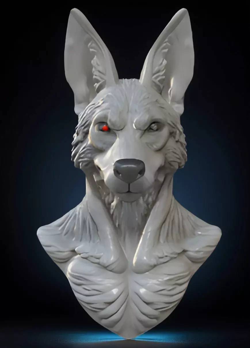 Jackal Head Bust 3D Model - STL Printable Canine Sculpture 3D print model_0