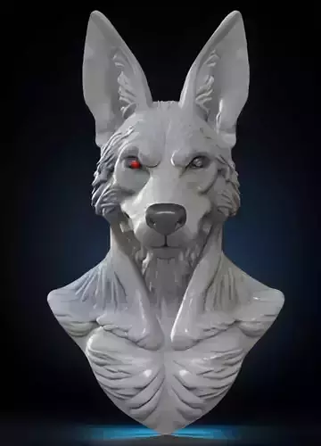 Jackal Head Bust 3D Model - STL Printable Canine Sculpture