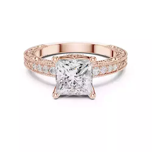 Princess Diamond Art Deco Milgrain Design Ring 3DM STL Video