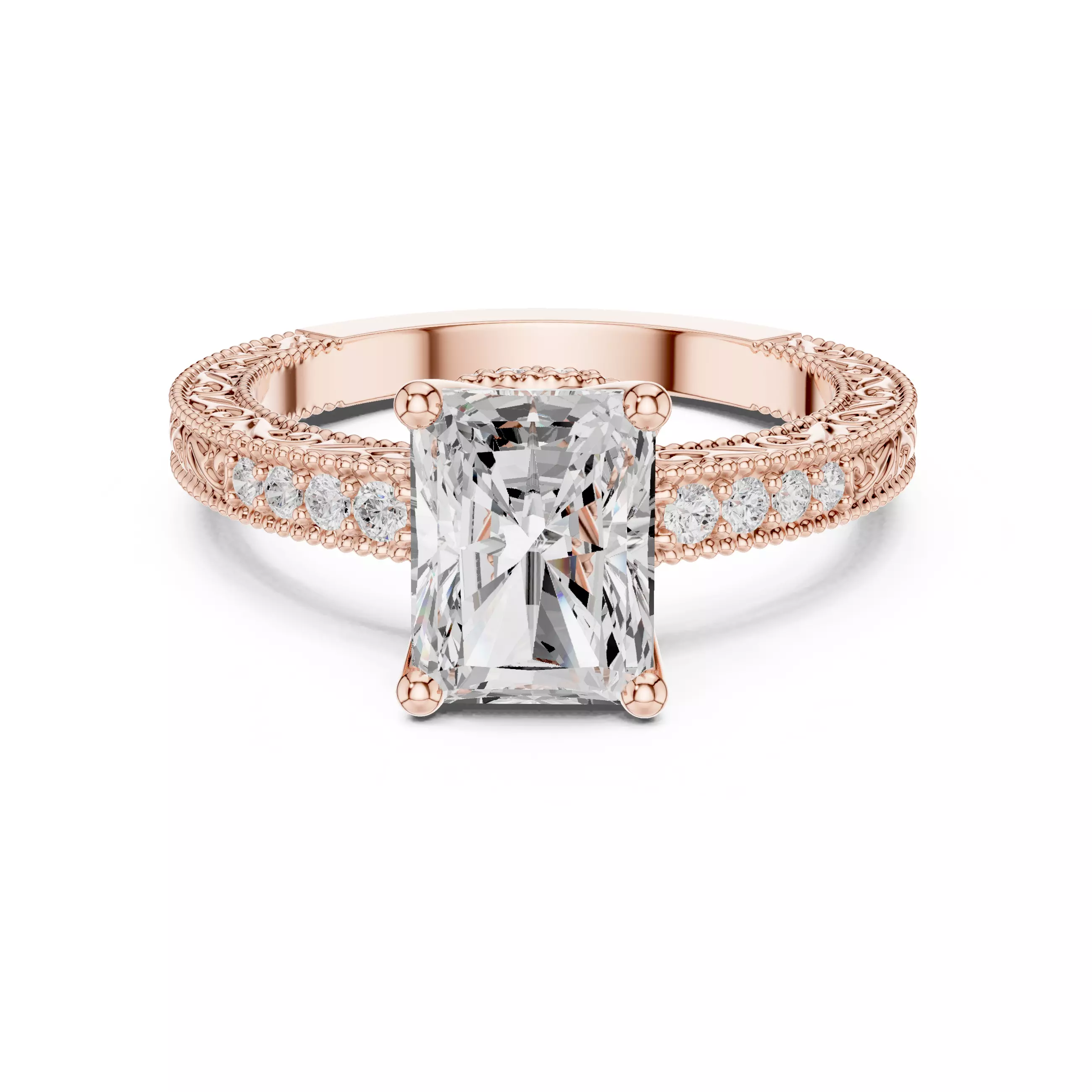 Radiant Cut Diamond Art Deco Vintage Ring 3DM STL Video 3D print model