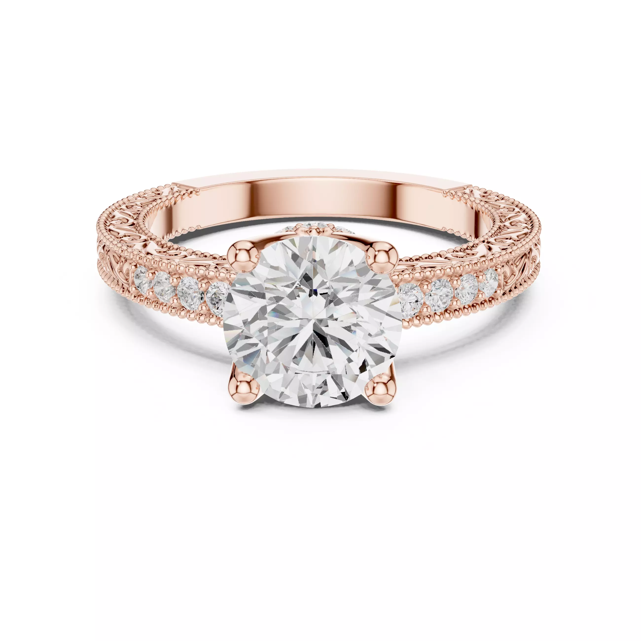 Round Cut Hidden Diamond Milgrain Design Ring 3DM STL Video 3D print model