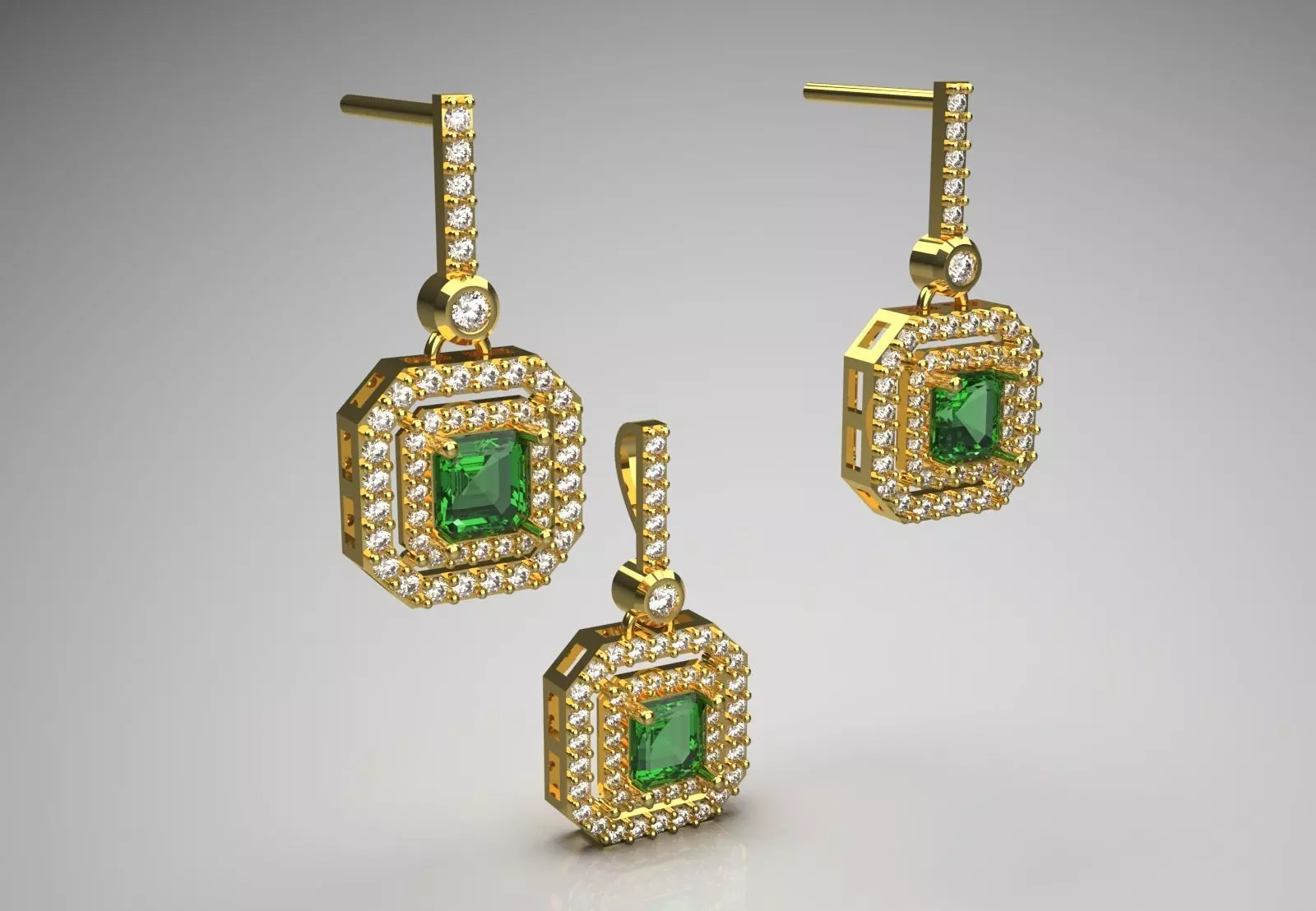 Pendant Earring Jewelry Set Emerald and Diamond Splendor js0018 3D print model