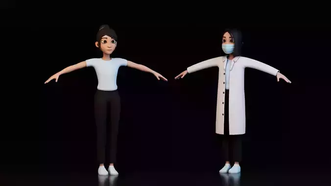 Stylized Female Character and Doctor Rigged 3D Models