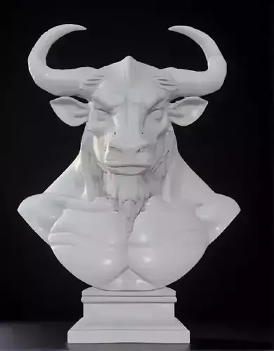 Minotaur Head Bust 3D Model STL Printable Mythological Sculpture