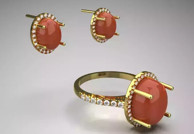 Ring Earring Jewelry stl 3dm Set Coral Sparkles  js0019