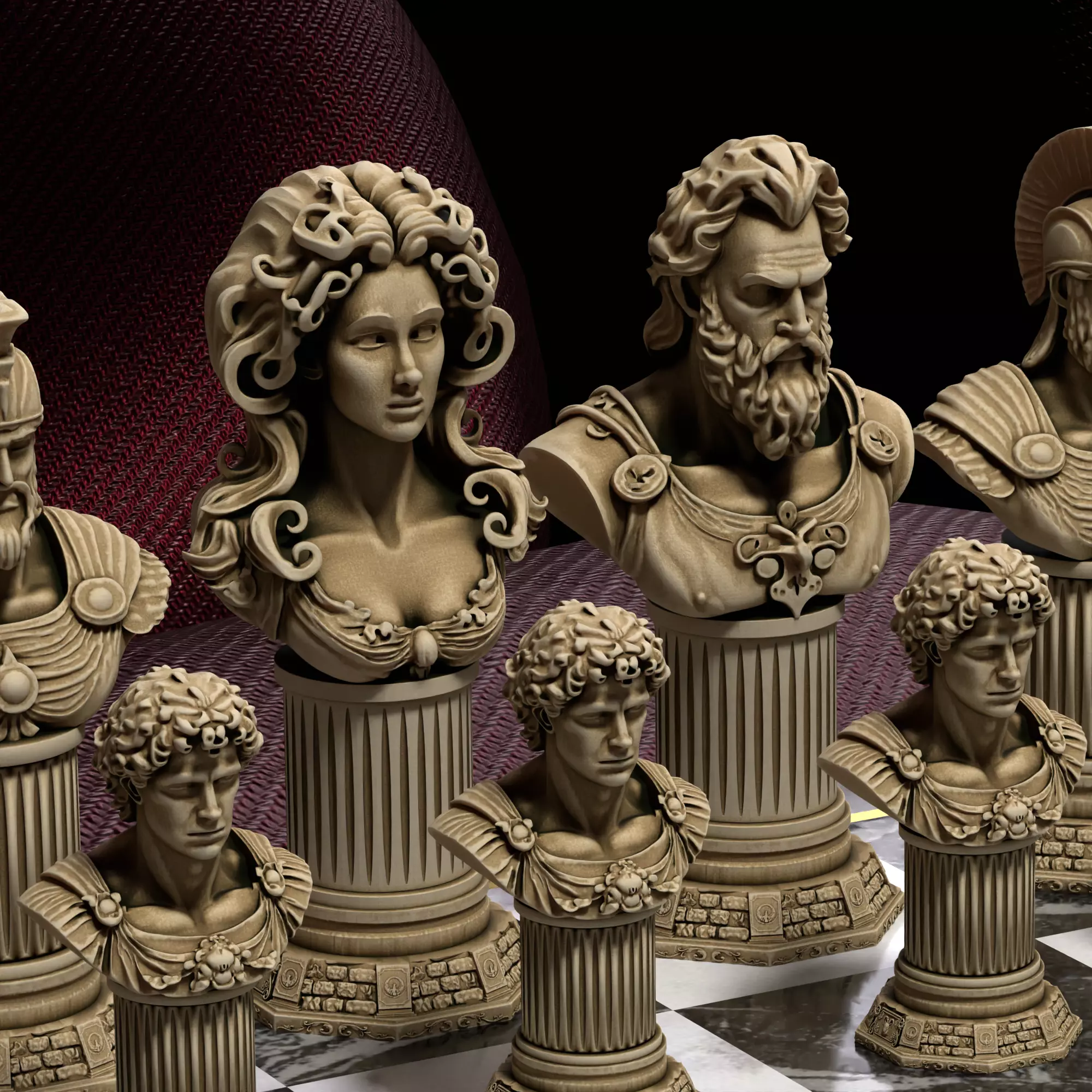 Greek Mythology Chess Set Poseidon Medusa Ares Hercules 3D print model_27