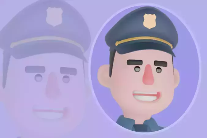 Stylized 3D Male Police Character - Cartoon Officer Walking