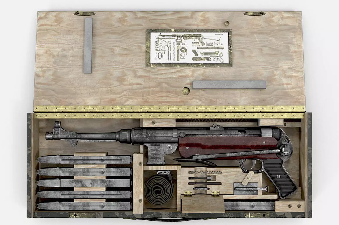 Submachine gun MP40 in a box 3D model_0
