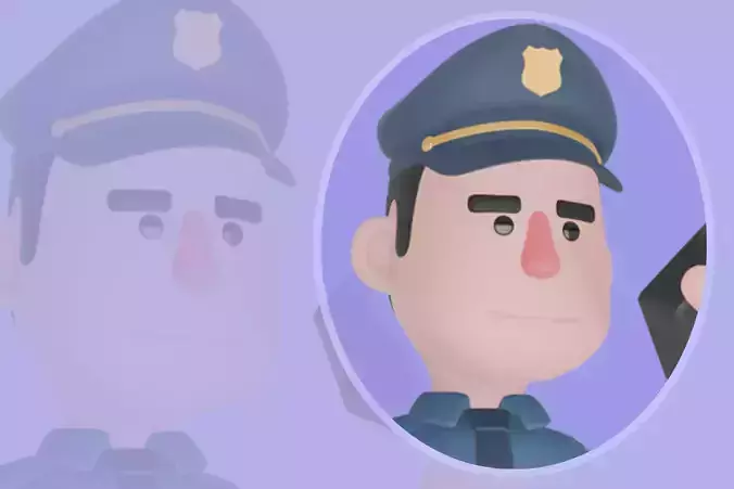 Stylized 3D Male Police Character - Cartoon Officer with Radio