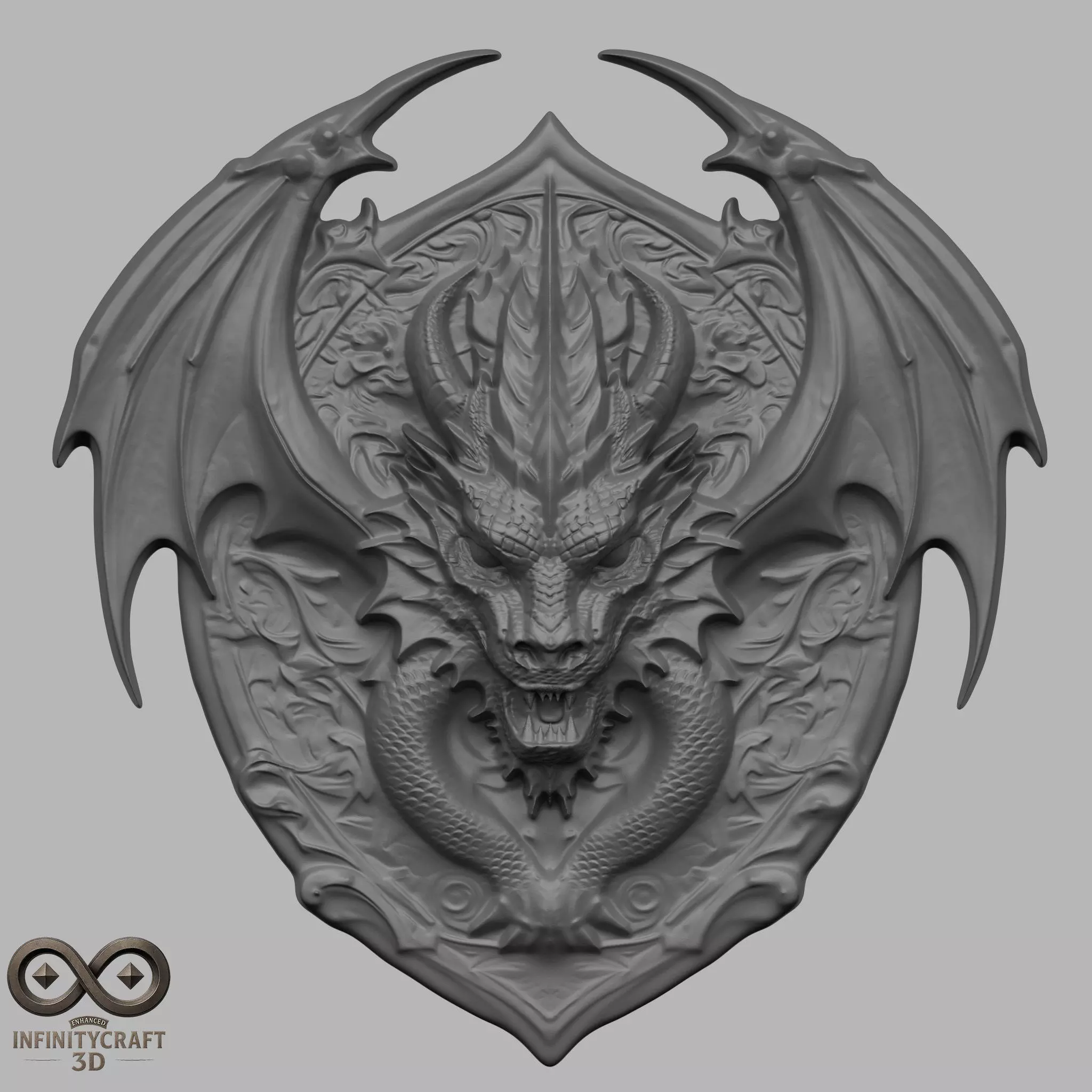 Dragon Head Relief No20  STL file for 3d printing or CNC 3D print model_1