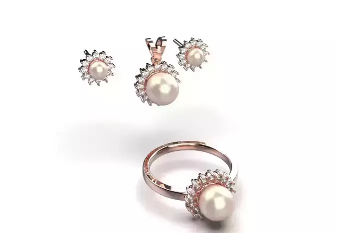 Pearl jewelry stl 3dm Pendant Earring Ring Jewelry Set ps0013