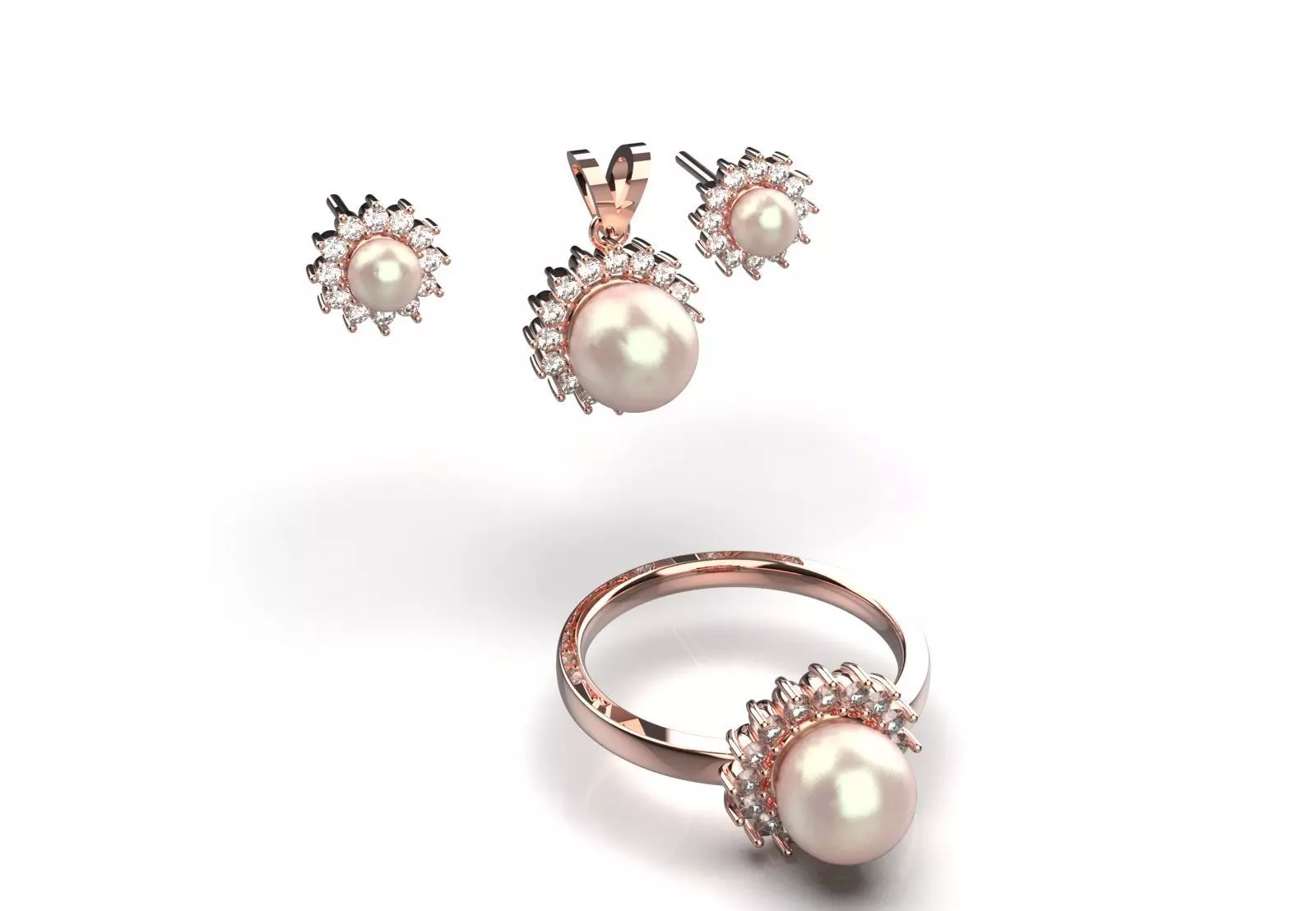 Pearl jewelry stl 3dm Pendant Earring Ring Jewelry Set ps0013 3D print model