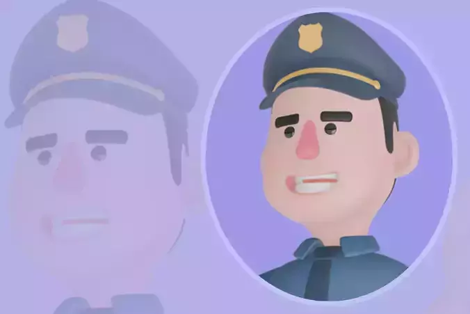 Stylized 3D Male Police Character - Cartoon Officer Waving