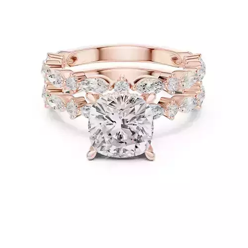 Cushion Cut Ring with Marquise Round Stacking Band Ring Set