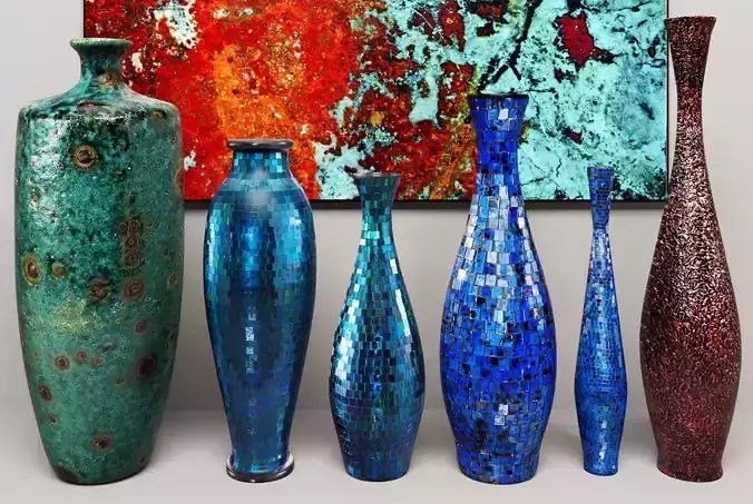 Collection vases 2 group of colorful 3D model